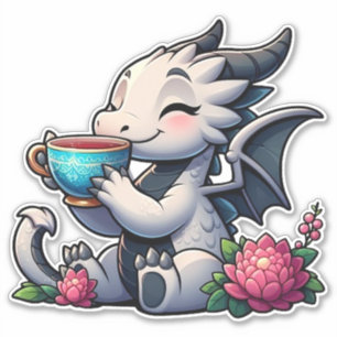 Sticker Dragon sirotant du thé au café