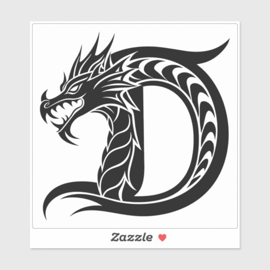 Sticker Dragon Styled Letter D, Dragon Alphabet, Monogram (Feuille)