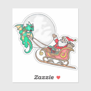 Sticker Dragon tirant Père Noël à la traîne