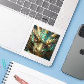 Sticker Dragon Turquoise et Or (Ordinateur portable avec iPhone)