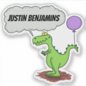 Sticker Dragon vert mignon et drôle avec dessin animé fumé (Devant)