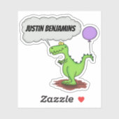 Sticker Dragon vert mignon et drôle avec dessin animé fumé (Feuille)