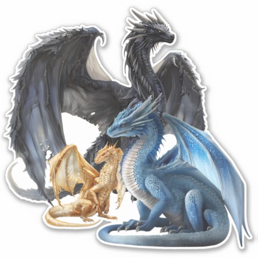 Sticker Dragons Bleus Noir et Or (Devant)
