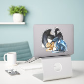Sticker Dragons Bleus Noir et Or (Ordinateur portable sur le bureau)