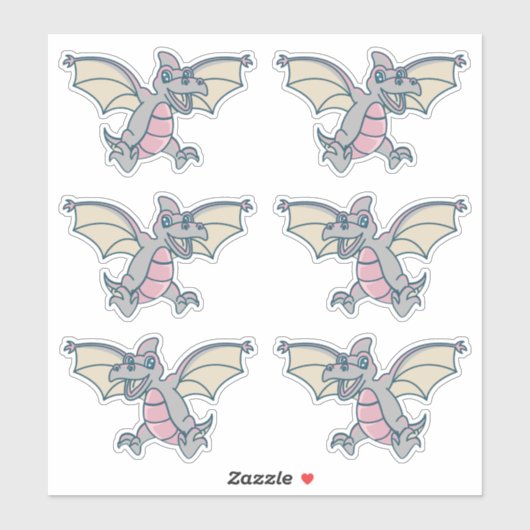 Sticker Dragons de dinosaures roses et gris (Feuille)