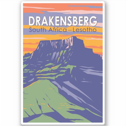 Sticker Drakensberg Afrique du Sud Lesotho Travel Art Retr (Devant)