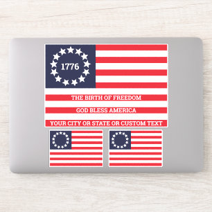 Sticker Drapeau 1776 Texte facultatif USA Betsy Ross Conto