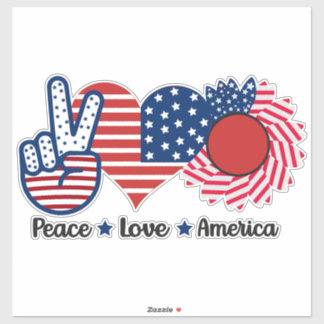 Sticker Drapeau 4 juillet Sunflower Peace Love America