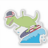 Sticker Drapeau américain Dinosaur Surfing (Devant)