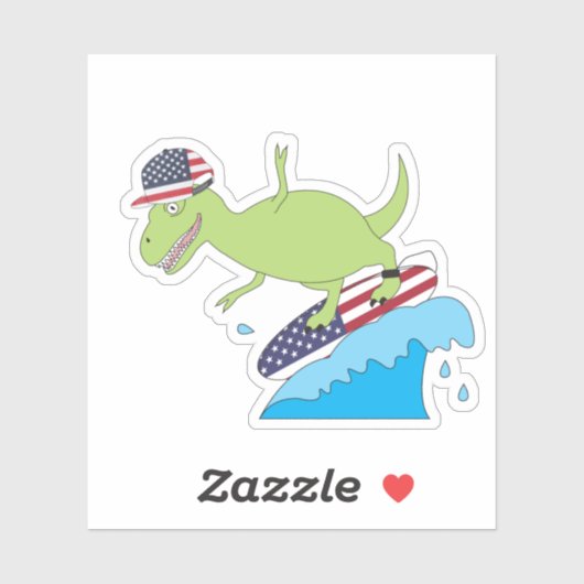 Sticker Drapeau américain Dinosaur Surfing (Feuille)