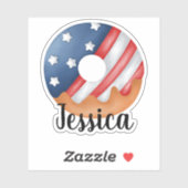 STICKER DRAPEAU AMÉRICAIN DONUT NOM PERSONNALISÉ (Feuille)
