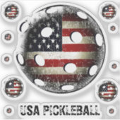 Sticker Drapeau américain en détresse Pickleball USA (Devant)