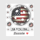 Sticker Drapeau américain en détresse Pickleball USA (Feuille)