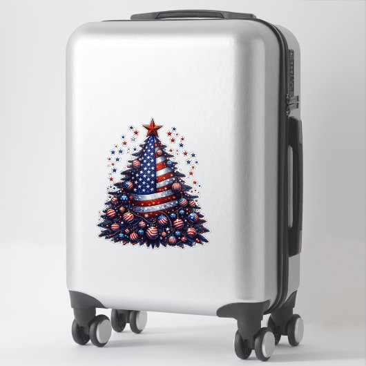Sticker Drapeau américain sapin de Noël Art patriotique (Sur valise)