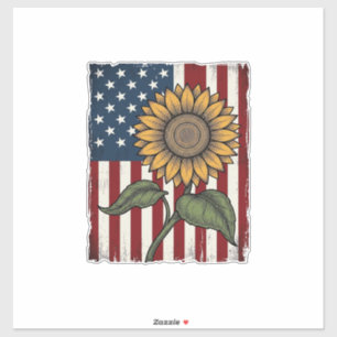 Sticker Drapeau Américain Tournesol Vintage
