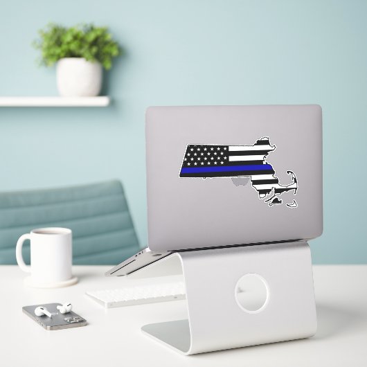 Sticker Drapeau bleu fin Massachusetts (Ordinateur portable sur le bureau)