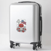 Sticker Drapeau coquelicot commémoratif Croix Gravure Vint (Sur valise)