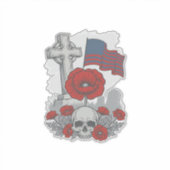 Sticker Drapeau coquelicot commémoratif Croix Gravure Vint (Devant)