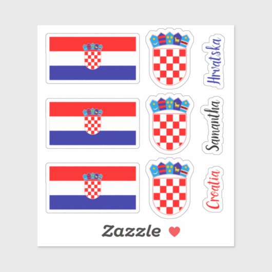 Sticker Drapeau Croate, Emblème Avec Nom Personnalisé Text (Feuille)