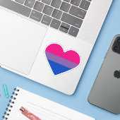 Sticker Drapeau de fierté bisexuel cœur (Ordinateur portable avec iPhone)