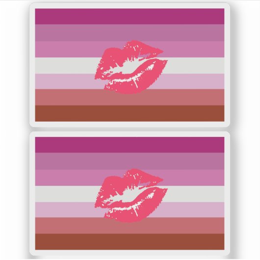 Sticker Drapeau de fierté lesbienne au rouge à lèvres et l (Devant)