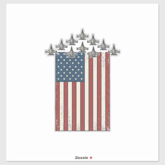 Sticker Drapeau de jet de combattant patriotique dessin de (Feuille)