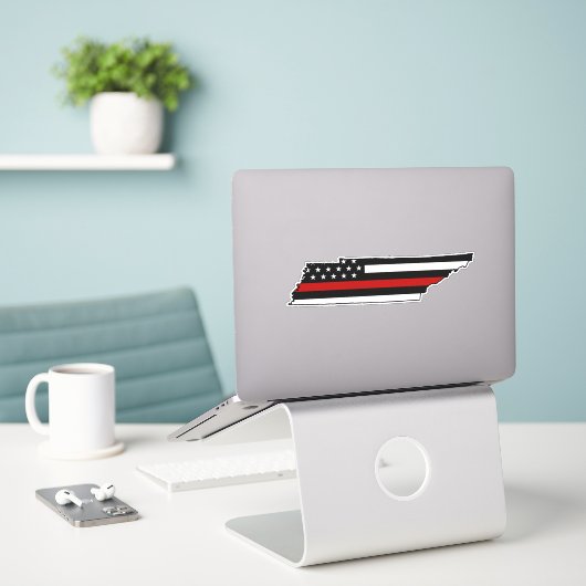 Sticker Drapeau de ligne rouge mince Tennessee (Ordinateur portable sur le bureau)