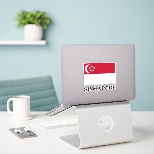 Sticker Drapeau de Singapour (Ordinateur portable sur le bureau)