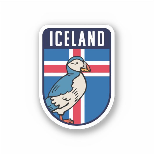 Sticker Drapeau Islande avec Puffin - Islande Voyage (Devant)