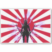 Sticker Drapeau japonais et Soleil Levant Samurai Guerrier (Devant)