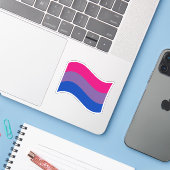 Sticker Drapeau ondulé de la fierté bisexuelle (Ordinateur portable avec iPhone)