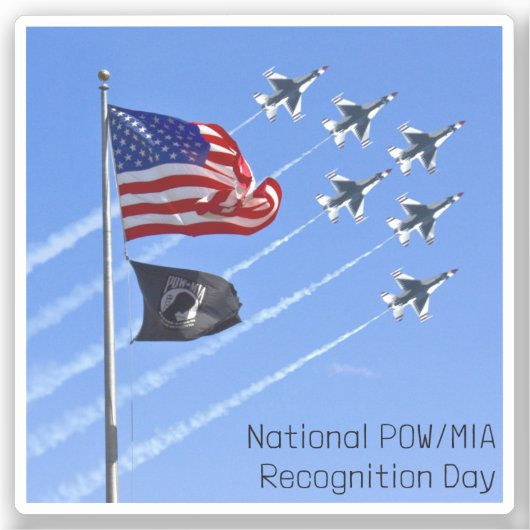 Sticker Drapeau POW MIA, Drapeau USA & Thunderbirds (Recto)