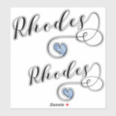 Sticker Drapeau Rhodes En Coeur, Grèce (Feuille)