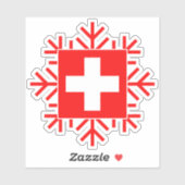 Sticker Drapeau suisse et flocon de neige Elegant Ski Holi (Feuille)