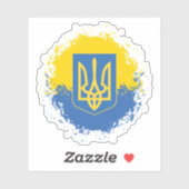 Sticker Drapeau Ukrainien Avec Armoiries (Feuille)