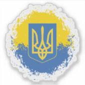Sticker Drapeau Ukrainien Avec Armoiries (Devant)