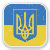 Sticker Drapeau Ukrainien Avec Armoiries (Devant)