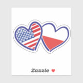 Sticker Drapeaux cardiaques américains polonais (Feuille)