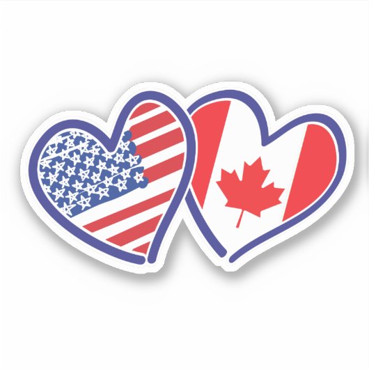 Sticker Drapeaux cardiaques canadiens américains (Devant)