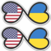 Sticker Drapeaux ukrainiens américains Coeurs enmêlés, Ukr (Devant)