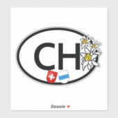 Sticker Drapeaux Zug & Suisse | Fleurs Edelweiss | Oval (Feuille)