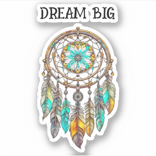 Sticker Dreamcatcher turquoise et Brown | Gros rêves (Devant)