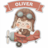 Sticker Dreamy Baby Aviator en avion rouge (Devant)
