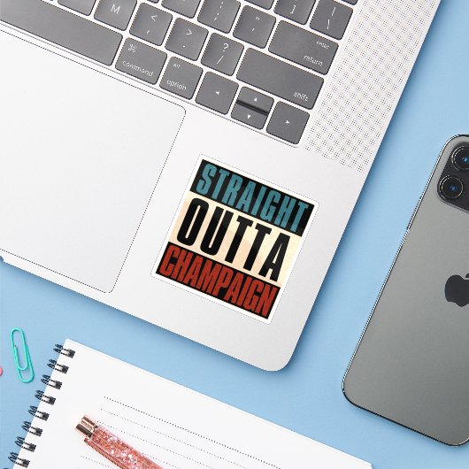 Sticker Droite devant Champaign Illinois IL (Ordinateur portable avec iPhone)