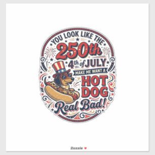 Sticker Drôle 250e 4 juillet Hot Dog Dachshund