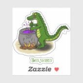 Sticker Drôle alligator vert cuisine dessin animé (Feuille)