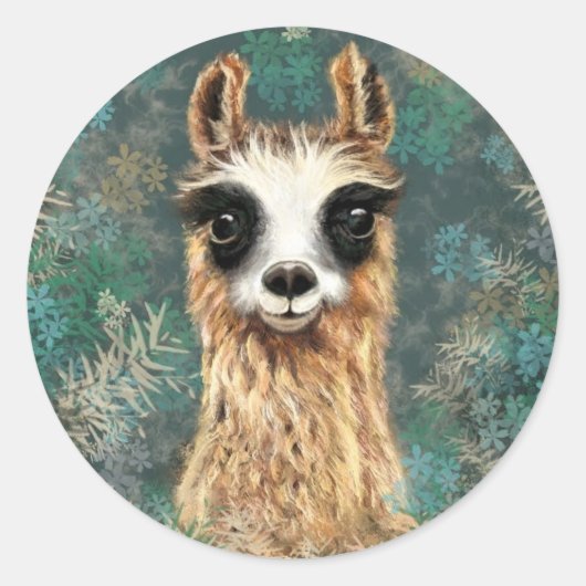 Sticker drôle avec Curious Baby Llama (Devant)