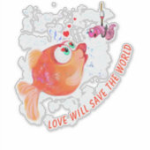 Sticker drôle avec poisson et ver - Amusant (Devant)