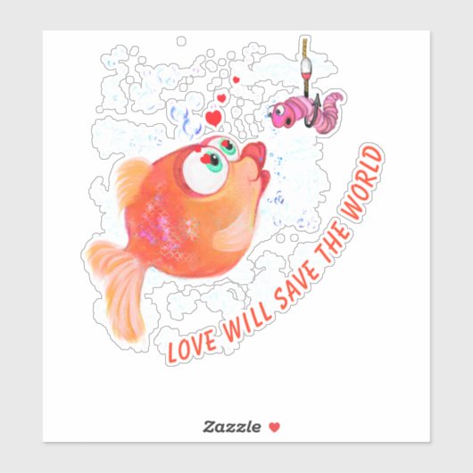 Sticker drôle avec poisson et ver - Amusant (Feuille)