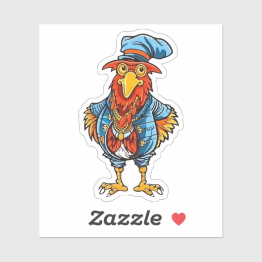 Sticker Drôle Bossy Cartoon Rooster (Feuille)